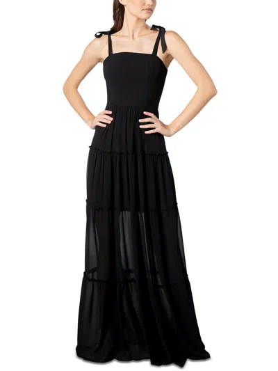 Dress The Population Adonia Womens Sheer Long Maxi Dress In Black