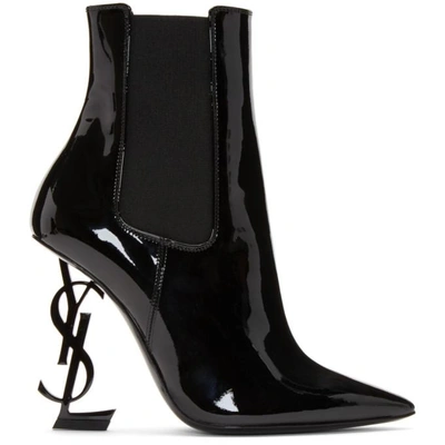 Saint Laurent Black Patent Opyum Chelsea Boots In Black