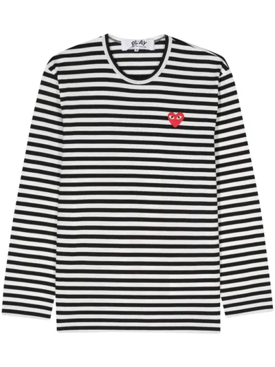Comme Des Garçons Play Logo Patch Stripes T-shirt In Black
