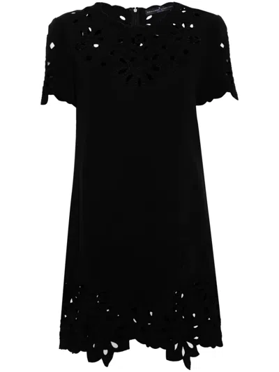 Ermanno Scervino Embroidered Cotton Short Dress In Black