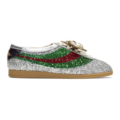 Gucci Silver Sylvie Glitter Web Falacer Sneakers In Argento Silver