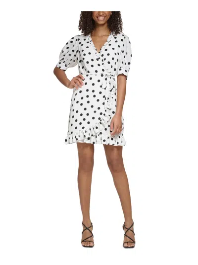 Karl Lagerfeld Womens Ruffled Mini Wrap Dress In White