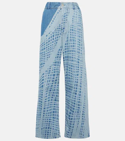 Loewe + Paula's Ibiza Leather-trimmed Printed Straight-leg Jeans In Blue