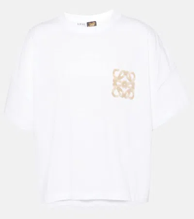 Loewe + Paula's Ibiza Bouclé-appliquéd Cotton-jersey T-shirt In White