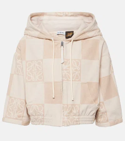 Loewe Anagram Checked Cotton-blend Hoodie In Tosca Beig
