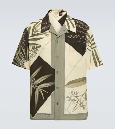 Loewe Short Sleeve Shirt With Plant-print In Cotton And Silk In Green