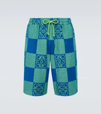 Loewe Paula's Ibiza Cotton-blend Terry-jacquard Drawstring Shorts In Green