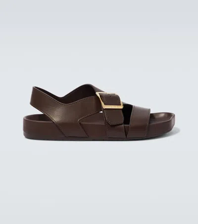 Loewe Paula's Ibiza Ease Leather Sandals In Dark Brown
