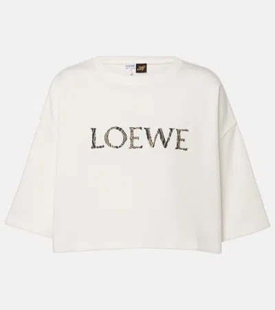 Loewe + Paula's Ibiza Raffia-trimmed Cotton-blend T-shirt In Off-white