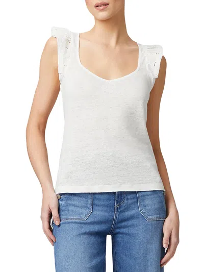 Paige Womens Linen Eyelet Pullover Top In White