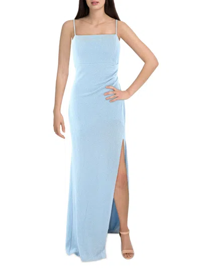 Crystal Doll Juniors Womens Ruched Long Evening Dress In Blue