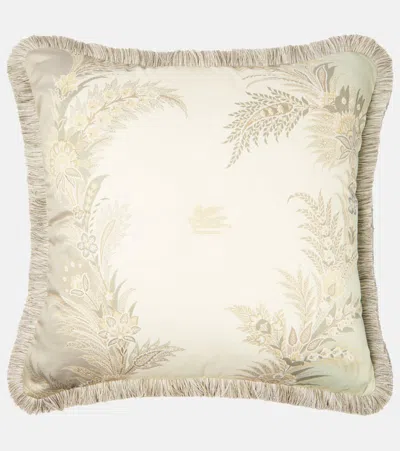 Etro Caladium Embroidered Cotton Cushion In White