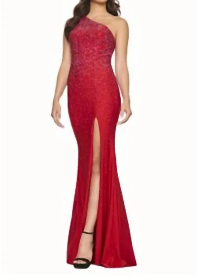 Faviana One Shoulder Hot Stone Gown In Red