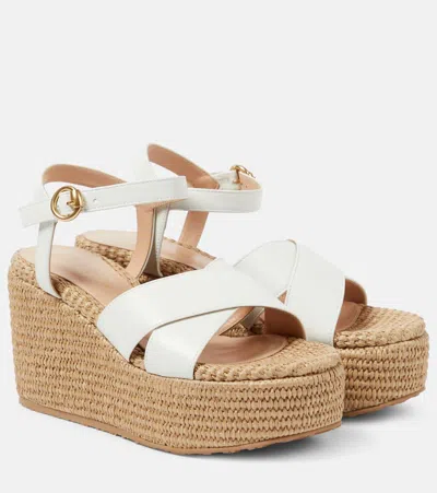 Gianvito Rossi Suede Wedge Sandals In White