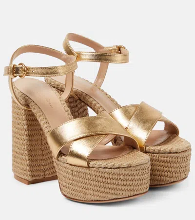 Gianvito Rossi Suede Wedge Mules In Gold