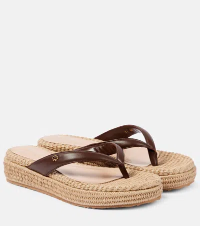 Gianvito Rossi Leather Platform Espadrille Thong Sandals In Brown