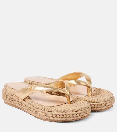 Gianvito Rossi Leather Platform Espadrille Thong Sandals In Gold
