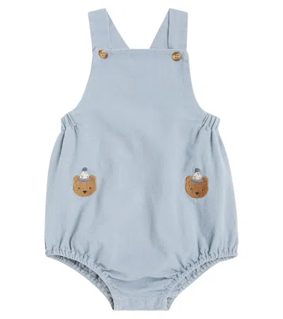 Donsje Baby Gig Embroidered Cotton Bodysuit In Blue