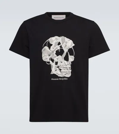 Alexander Mcqueen Skull Embroidered Cotton Jersey T-shirt In Black