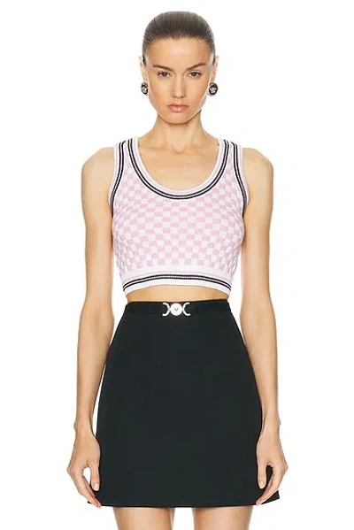 Versace Contrasto Knit Tank Top In White & Pale Pink