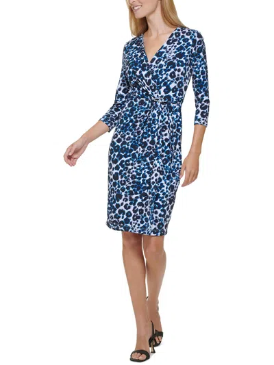 Calvin Klein Petites Womens Daytime Mini Shift Dress In Blue