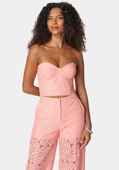 Bebe Lace Bustier Top In Apricot Blush