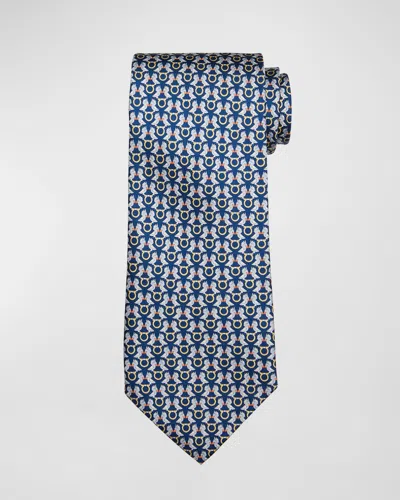 Ferragamo Men's Hoopoe And Gancini Silk Tie In F.azzurro