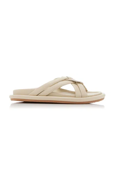 Moncler Bell Leather Crisscross Slide Sandals In Beige