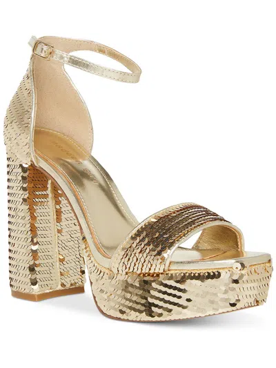 Madden Girl Omegas Womens Sequined Ankle Strap Platform Sandals In Gold