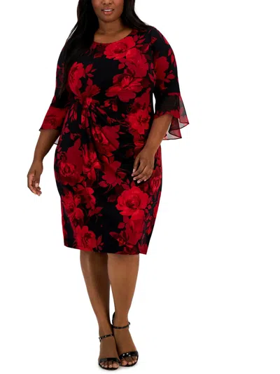 Connected Apparel Plus Womens Faux Wrap Midi Cocktail And Party Dress In Red