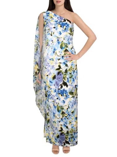 Marina Womens Knit Floral Maxi Dress In Multi