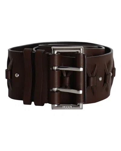 Emilio Pucci Wide Plaited Buckled Belt In Brown Leather In Black