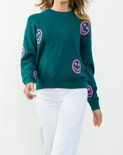 Thml Smiley Face Sweater In Teal In Blue
