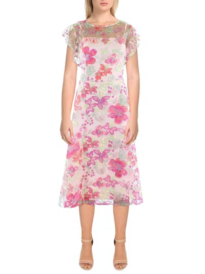 Donna Ricco Womens Illusion Floral Cocktail And Party Dress In Pink