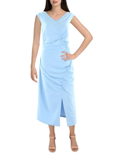 Nicole Miller Womens Front Slit Long Sheath Dress In Blue