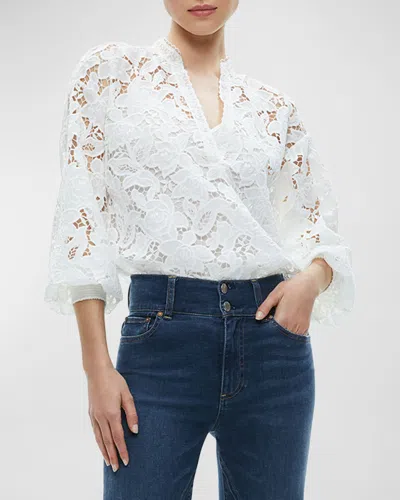 Alice And Olivia Aislyn Floral Lace Puff Sleeve Blouse In Off White