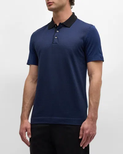 Hugo Boss Men's Structured Cotton Silk Short-sleeve Polo Shirt In Open Bu