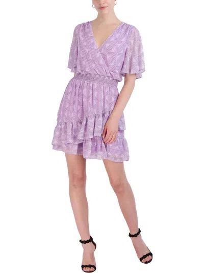 Laundry By Shelli Segal Women's Flutter-sleeve Chiffon Minidress In Purple