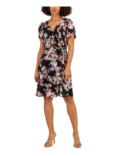 Connected Apparel Petites Womens Wedding Guest Above-knee Shift Dress In Black