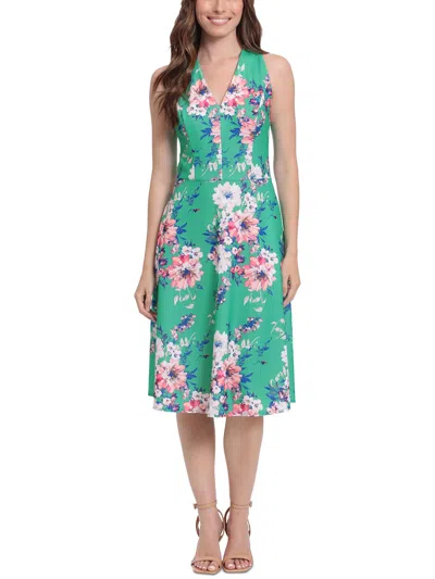 London Times Womens Cocktail Midi Fit & Flare Dress In Green