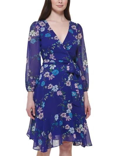 Jessica Howard Womens Floral Midi Fit & Flare Dress In Blue