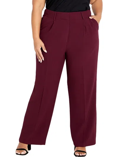 City Chic Plus Audrie Womens Textured High Rise Dress Pants In Red