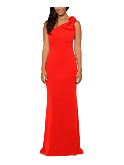 Aqua Womens One-shoulder Mermaid Evening Dress In Red