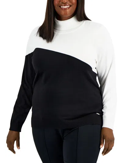 Calvin Klein Plus Womens Colorblock Office Turtleneck Sweater In Multi