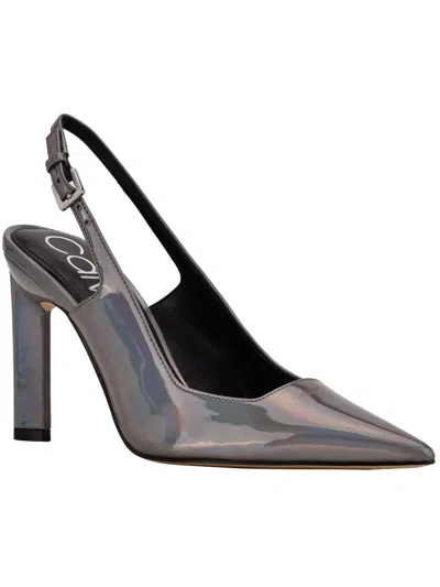 Calvin Klein Attract Womens Patent Pumps Slingback Heels In Silver
