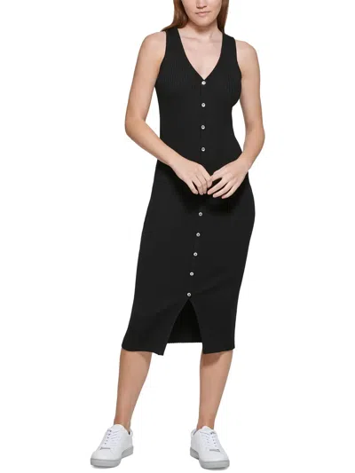 Calvin Klein Jeans Est.1978 Petites Womens Daytime Midi Bodycon Dress In Black