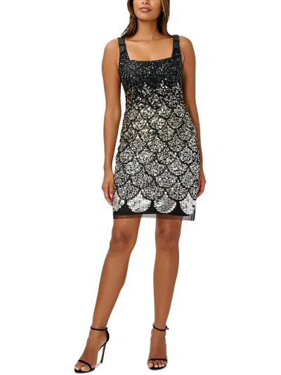 Adrianna Papell Womens Sequined Sheath Cocktail And Party Dress In Black