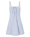 SOLID & STRIPED Lace-Up Blue Seersucker Mini Dress,WA19111271/CATALIN