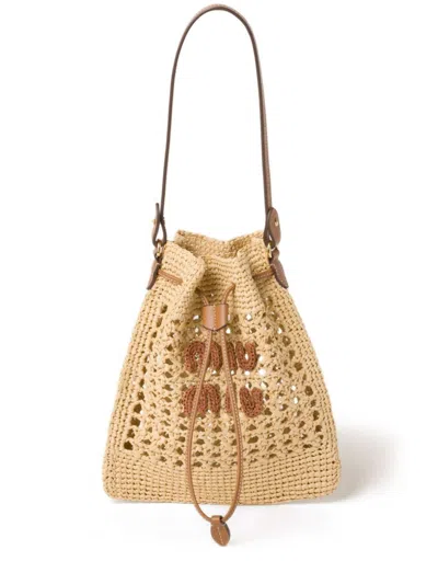 Miu Miu Mini Woven Tote Bag In Neutrals