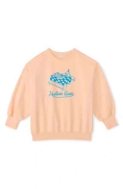 The Sunday Collective Kids' Weekend Organic Cotton Graphic Sweatshirt In Peach
